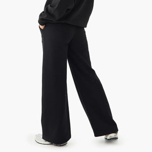 High Quality Custom Black Oversized Fit Wide Leg Jogger Terry <b>Fleece</b> Soft Fabric <b>Women</b> Sweatpants <b>Women's</b> Pants And <b>Trouser</b> - Product Image 2