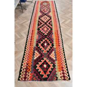 Vintage 2.8x10.3 ft Rug, <b>Runner</b> Turkish Rug, <b>Red</b> Moroccan Wool Rug - Product Image 1