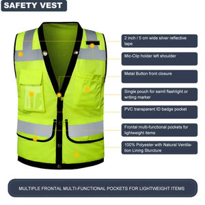 Gilet de sécurité unisexe de qualité supérieure avec fermeture éclair et poches utilitaires, vêtement d'extérieur respirant en coton et laine pour les chantiers de construction - Product Image 3