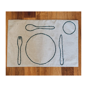 Artisan Pure Cotton Hand Embroidered Blue Spoons 33x47cm 260GSM Canvas Weave Modern Stripe Pigment Dyed Home Dining Table Mat - Product Image 2