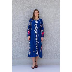 2025 attrayant Boho col en v 100% coton Maxi robe Vintage lourde broderie travail à manches longues mi-longueur dames Maxi robe - Product Image 1