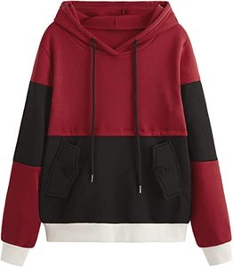 <b>Womens</b> <b>Fleece</b> Hoodies Colorblock Pattern Two Front Pockets with Buttons - Product Image 5