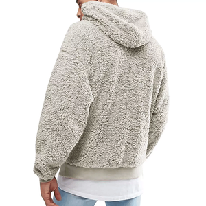 Top Notch Hombres Mujeres Gris Fuzzy Fleece Pullover Sudadera con capucha Patrón sólido Bolsillo delantero Pullover Outwear para la temporada de invierno - Product Image 3