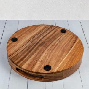 Plateau de service rond jetable en bois de noyer avec couleur personnalisée et design gravé pour les mariages, les hôtels et les restaurants - Product Image 5