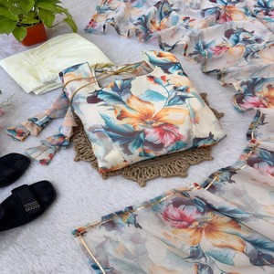 Vestido de Fiesta con Estampado Digital en Tela de Alta Calidad, Vestido de Organza de Seda con Dupatta y Pantalón Inferior - Product Image 4