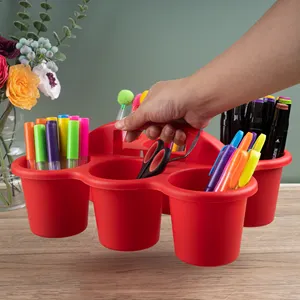29636 다채로운 6 컵 플라스틱 튼튼한 쌓을 수있는 학교 수납 주최자 트레이 어린이를위한 아트 교실 캐디
