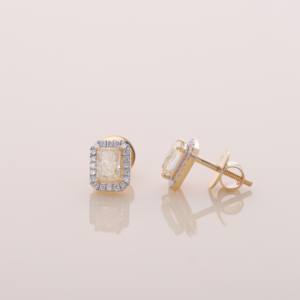 Boucles d'oreilles halo en or jaune, blanc et rose 9K avec diamant jaune taille radiant de 0,64 carat - Product Image 5