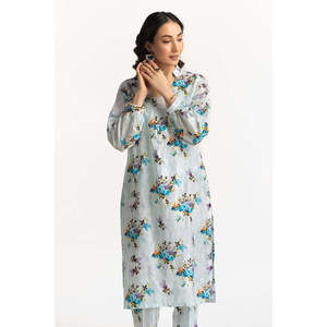 Ensemble coordonné en viscose de coton bleu glace imprimé pour femmes, tenue quotidienne d'été en 2 pièces avec manches trois-quarts, taille XXS - Product Image 4