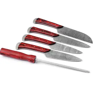 חדש הגעה שף סכין סט מנגל סכיני סט 5 חתיכות דמשק פלדת מנגל סכיני עם עור ערכת רול