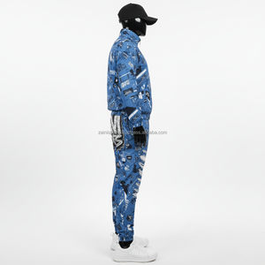 Premium 230 GSM tissu Polyester doux bleu imprimé Design Logo personnalisé impression par sublimation pantalons pour hommes lavés durables - Product Image 5