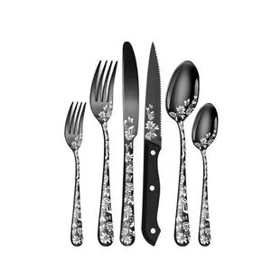 Ensemble de couverts modernes en acier inoxydable écologique avec motif de fleurs bleues, tête argentée pour les réunions de famille, repas quotidiens à la maison - Product Image 4