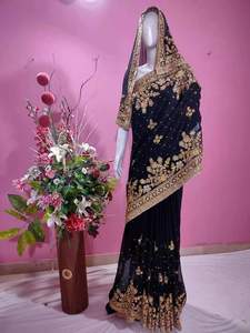 Saree de gasa bordada para trabajar, producto en oferta, India/paquistaní, Zari, 2022 - Product Image 5