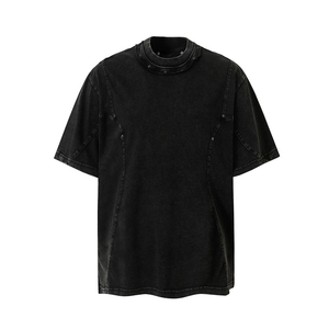 เสื้อยืดโอเวอร์ไซส์สีลาเวนเดอร์ ผ้าเจอร์ซีย์ฟอกสี ทรงลำลอง คอกลม แขนสั้น สีพื้น ความยาวปกติ ผ้าถัก ฟอกสีแบบแอซิดวอช สำหรับผู้ชาย - Product Image 1