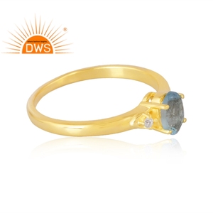 แหวนพลอย925ชุบทอง18K สำหรับผู้หญิงแหวนพลอยอความารีนชุบทอง18K จากธรรมชาติ - Product Image 4