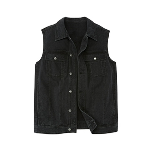 Streetwear Men's Sleeveless Denim <b>Vest</b> <b>Black</b> Color for Free Horn Button Slim Fit Turn Down Collar Casual Breathable Winter - Product Image 1