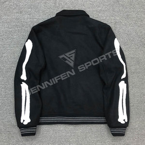 Parches bordados Chenllie de lana 100%, chaqueta universitaria, cierre de botón de presión, forro interior acolchado - Product Image 2