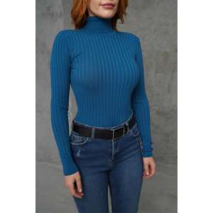 Pull en maille côtelé à col roulé pour femme, couleur pétrole, vente en gros - Product Image 2
