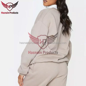 Jersey de invierno de talla grande para mujer con estampado personalizado, sudadera clásica de gran tamaño con hombros caídos, 100% de algodón, logotipo OEM, 2 uds. - Product Image 3