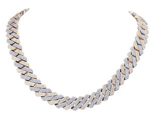 Cadena de eslabones cubanos de dos tonos en plata de ley S925 con collar redondo de diamante de moissanita helado para hombres y mujeres - Product Image 3