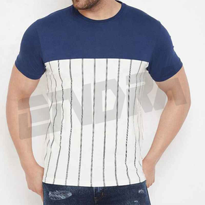 Camiseta de algodón a rayas para hombre, camiseta informal de manga corta con cuello redondo, tela suave, ropa de calle de verano, de moda para todos los días Top, estilo clásico - Product Image 1
