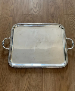 Plateau de service en métal pour décoration de mariage, poignées moulées, plateaux anciens faits à la main, forme rectangulaire, vaisselle de qualité supérieure pour la restauration - Product Image 1