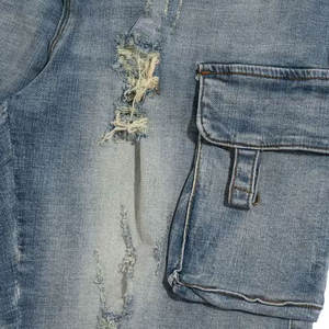 OEM ODM Vêtements de rue d'été personnalisés de haute qualité pour hommes Short cargo en denim baggy Taille moyenne Modèle solide Fermeture à cordon de serrage - Product Image 4