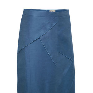 Women's Casual Indigo <b>Patchwork</b> Linen Pleated <b>Skirt</b> with Ruffles-Breathable Cotton Woven Fabric Asymmetrical Design - Product Image 2