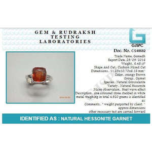 NOVAMART Fine Certified Natural Hessonite <b>Garnet</b> (Gomed) 3.25-12.25 Ratti Adjustable <b>Silver</b>(925) Cushion Bezel Fine <b>Ring</b> Astrolo - Product Image 4