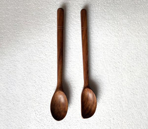 Cubiertos de servidor de ensalada de palisandro tallados a mano espejados, acero - Product Image 1