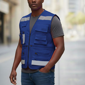 Gilet de sécurité réfléchissant en maille ANSI Classe 2 avec logo personnalisé pour hommes, vêtements de chantier d'extérieur, haute visibilité, imperméable, LED clignotante - Product Image 6
