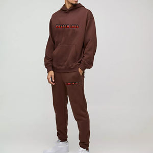 Venta al por mayor de los más vendidos sudadera de gran tamaño de talla grande transpirable 2 uds ropa de invierno pantalones de chándal acampanados y conjunto de Sudadera con capucha para hombres - Product Image 1