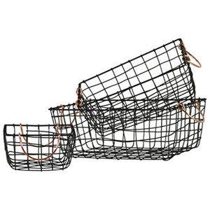 <b>Black</b> Metal Wire <b>Storage</b> <b>Baskets</b> <b>With</b> Copper Handles Rectangular Home Kitchen Organization Bins Eco-Friendly Handmade Iron Trays - Product Image 1