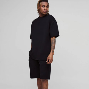 Survêtement d'été de qualité supérieure 100% coton Logo personnalisé surdimensionné ensemble court et chemise ensemble double pour hommes - Product Image 1