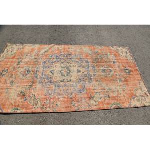 Tapis en Laine Classique Vintage Design Patchwork Bleu Orange Grand 4.1X7,7 pieds pour Salon ou Couloir avec Latex Rayé - Product Image 3