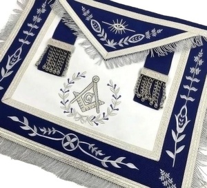 Masonic Blue Lodge Master Mason <b>Silver</b> Leather Lightweight Square Shape Customized UAA Machine Embroidery Freemasons Apron - Product Image 4