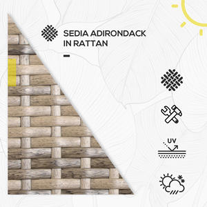 Outsunny Adironrack Chaise de jardin avec accoudoirs, en rotin et acier, 64x80x90 cm, marron et gris - Product Image 4