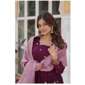 Indian Boutique <b>Star</b> Georgette <b>Fabric</b> Gown With Cotton Dupatta Trendy Gown in Different Style for Girls Birthday Party Wear - Product Image 1