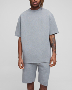 ชุดวอร์ม2ชิ้นสำหรับผู้ชายเสื้อโอเวอร์ไซส์ผ้าคอตตอนสำหรับ100% ชุดวอร์มสีเทาเข้มแฟชั่นใหม่ - Product Image 4