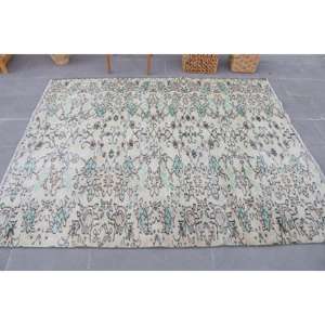 Alfombra Turca Vintage de Lana Azul, 5.2x6.4 pies - Product Image 3