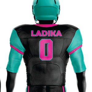 Uniforme de fútbol americano sublimado de poliéster 100% personalizado para hombres, equipo de sarga transpirable de aparejos verdes del Mar Negro, Parte delantera corta - Product Image 3