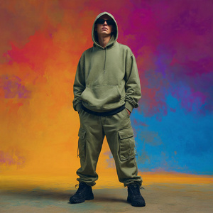 ชุดวอร์มกางเกงคาร์โก้มีฮู้ดแบบหลวมมีซิปสำหรับผู้ชายชุดวอร์มขนแกะแนวสตรีทสำหรับฤดูหนาว - Product Image 2