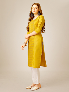 Traje de viscosa para mujer completamente cosido rayón algodón Magic Slub Kurti bordado intrincado estampado étnico moda india pakistaní - Product Image 3