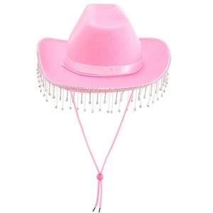 Ковбойская шляпа с бахромой и розовыми стразами, свадебная белая шляпа невесты, ковбойская шляпа с бахромой со стразами для невесты, шляпа с бахромой - Product Image 2