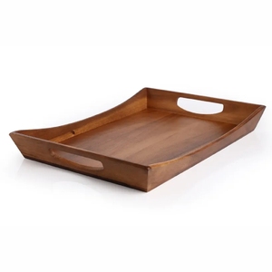 Plateau de service en bois d'acacia naturel, grand plateau rectangulaire pour aliments avec poignées, vente en gros, décoration pour la maison et les restaurants, plateau de service - Product Image 1