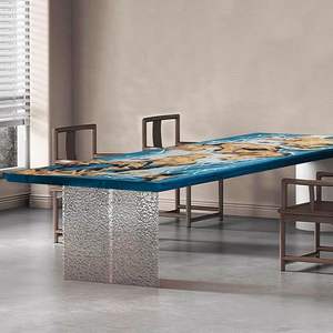 Table à manger rectangulaire en résine époxy artisanale de luxe, plateau en bois d'acacia moderne imperméable, utilisation en intérieur dans le salon - Product Image 2
