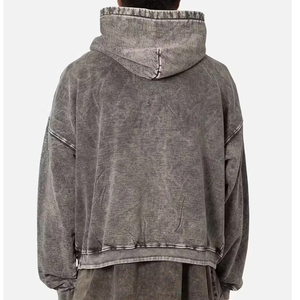 Sweat à capuche sport en molleton 340 grammes de haute qualité pour homme, coupe oversize, effet vieilli, couleur unie, logo personnalisé, teint uni, hiver - Product Image 4