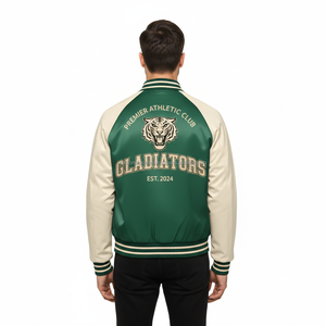 Chaqueta Bomber Casual de Satén para Hombre, con Bordado, Cierre de Botones, Tela de Poliéster, Mangas Raglán, Resistente al Viento, Reversible, Estilo Universitario, para Verano - Product Image 6