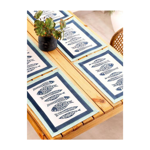Nordic Style Cotton 32x45cm Soft Lightweight OEKO TEX Certified Printed Fish Pattern Square Placemat Washable Home <b>Table</b> <b>Mat</b> - Product Image 1