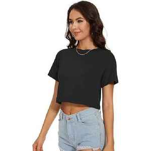Camiseta de Verano Personalizada OEM para Mujer, Camiseta Vintage a Cuadros, Tops Cortos de Manga Corta, Camisetas Holgadas Informales para Mujer - Product Image 2