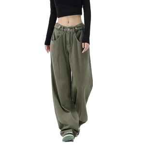 Pantalones cargo de cintura alta para mujer de alta calidad OEM, ropa de calle de moda holgada transpirable, ropa de mezclilla con múltiples bolsillos con solapa, fiestas informales - Product Image 1